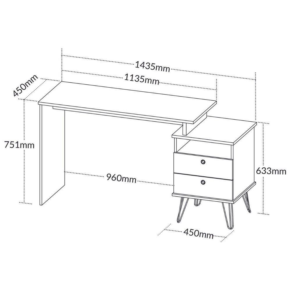 Escrivaninha Plus Home Office 2 Gavetas Olmo-branco - 3