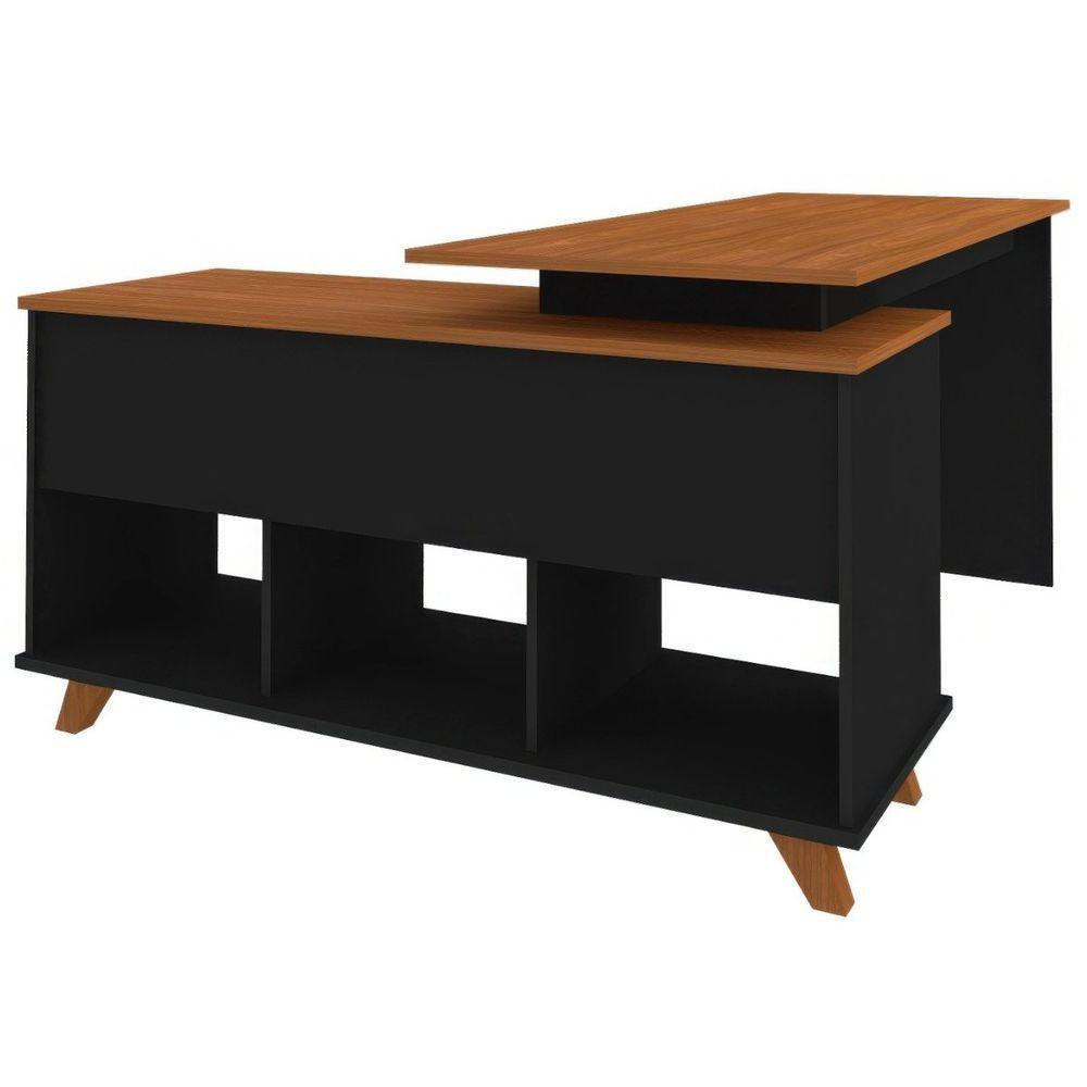 Escrivaninha Mesa Em L Escritório Com Gavetas E Nichos Gold Freijó-preto - 2