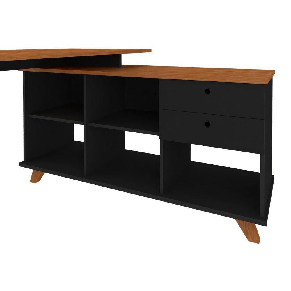 Escrivaninha Mesa Em L Escritório Com Gavetas E Nichos Gold Freijó-preto - 4