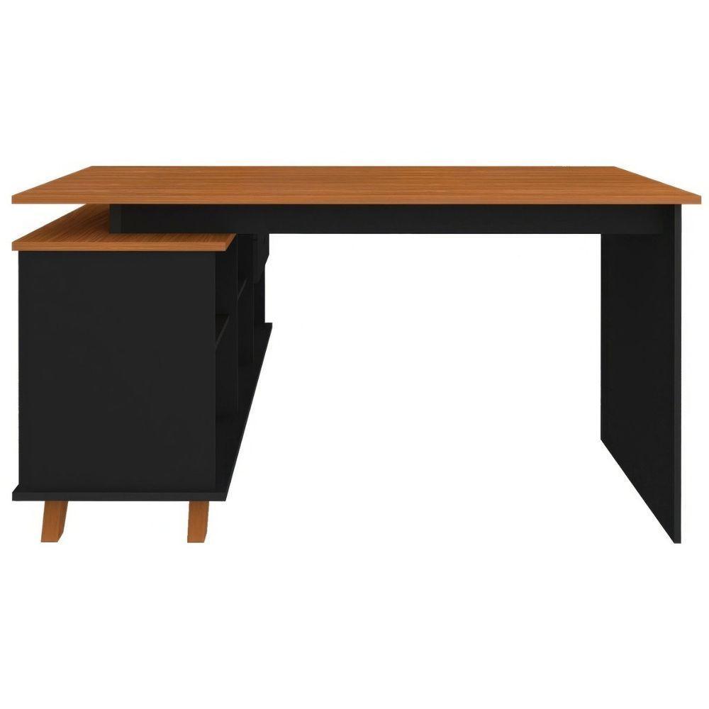 Escrivaninha Mesa Em L Escritório Com Gavetas E Nichos Gold Freijó-preto - 6