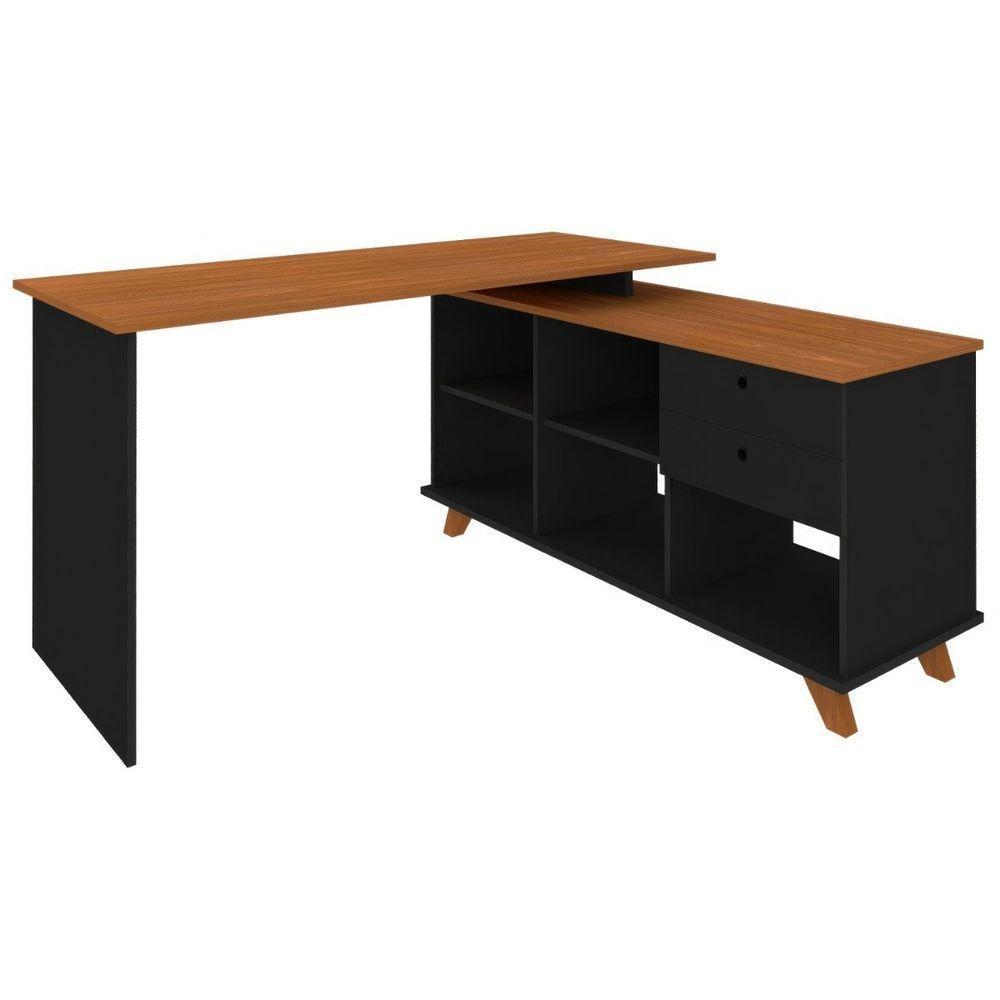 Escrivaninha Mesa Em L Escritório Com Gavetas E Nichos Gold Freijó-preto - 7