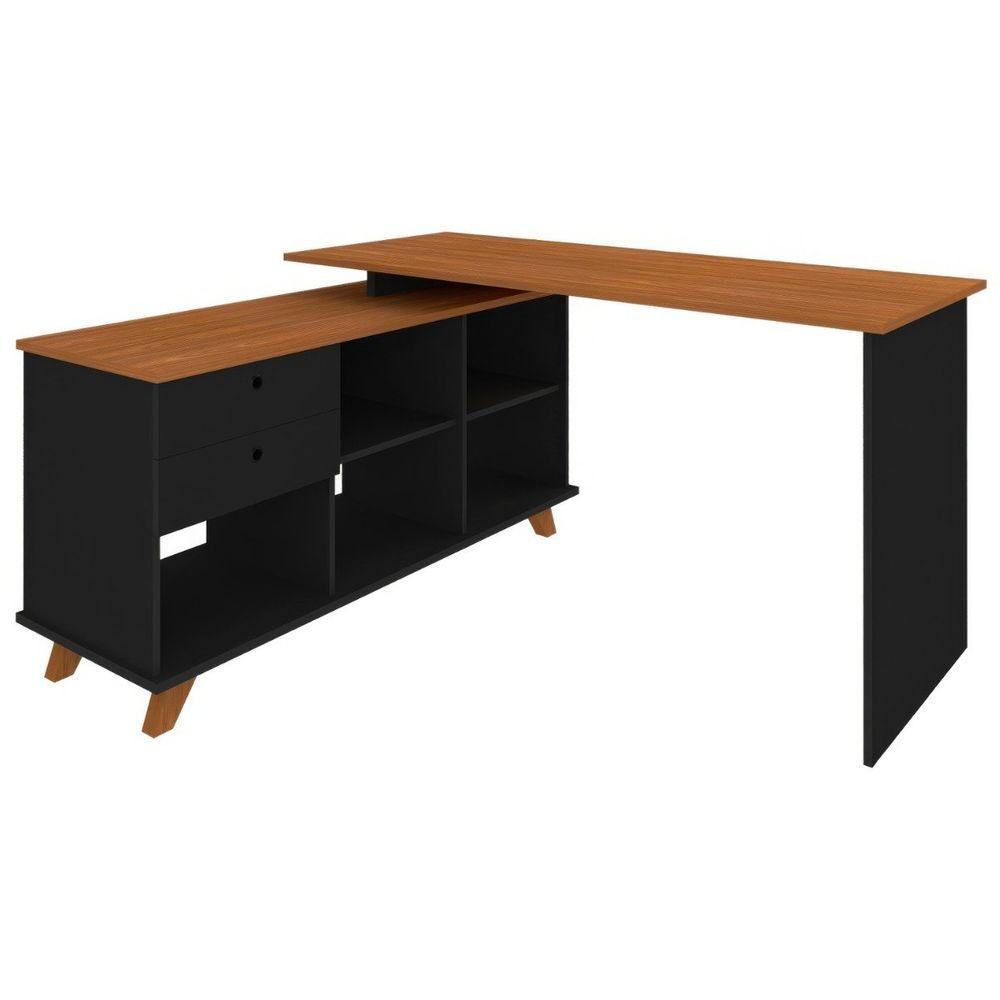 Escrivaninha Mesa Em L Escritório Com Gavetas E Nichos Gold Freijó-preto - 9