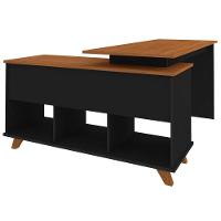 Escrivaninha Mesa Em L Escritório Com Gavetas E Nichos Gold Freijó-preto - 2