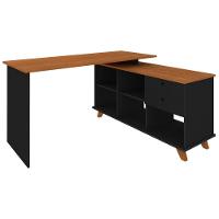 Escrivaninha Mesa Em L Escritório Com Gavetas E Nichos Gold Freijó-preto - 7