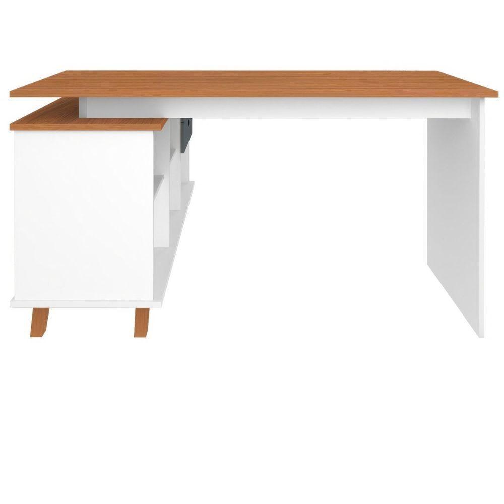 Escrivaninha Mesa Em L Escritório Com Gavetas E Nichos Gold Freijó-grafito-branco - 3