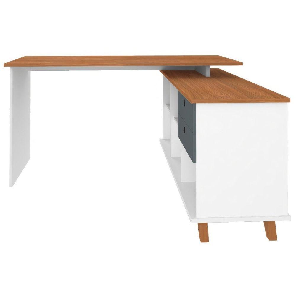 Escrivaninha Mesa Em L Escritório Com Gavetas E Nichos Gold Freijó-grafito-branco - 5