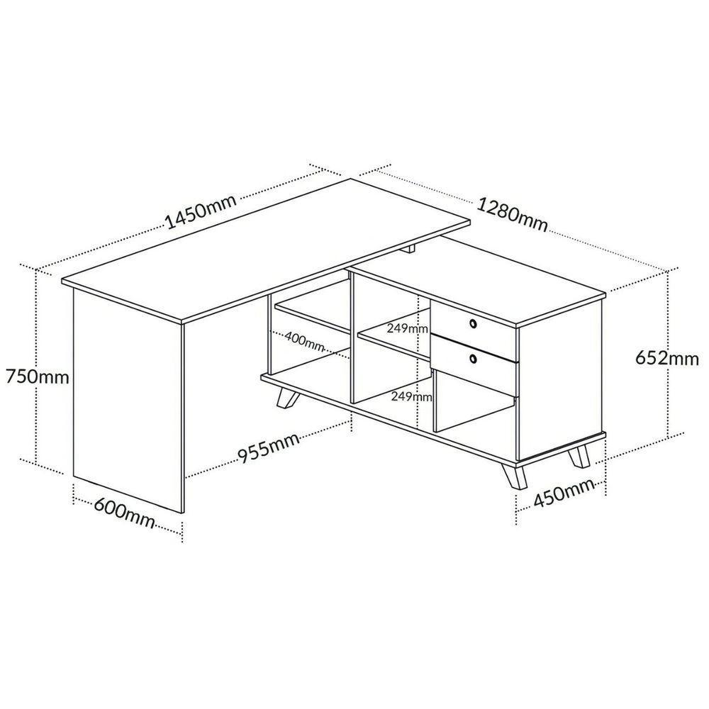 Escrivaninha Mesa Em L Escritório Com Gavetas E Nichos Gold Freijó-grafito-branco - 7