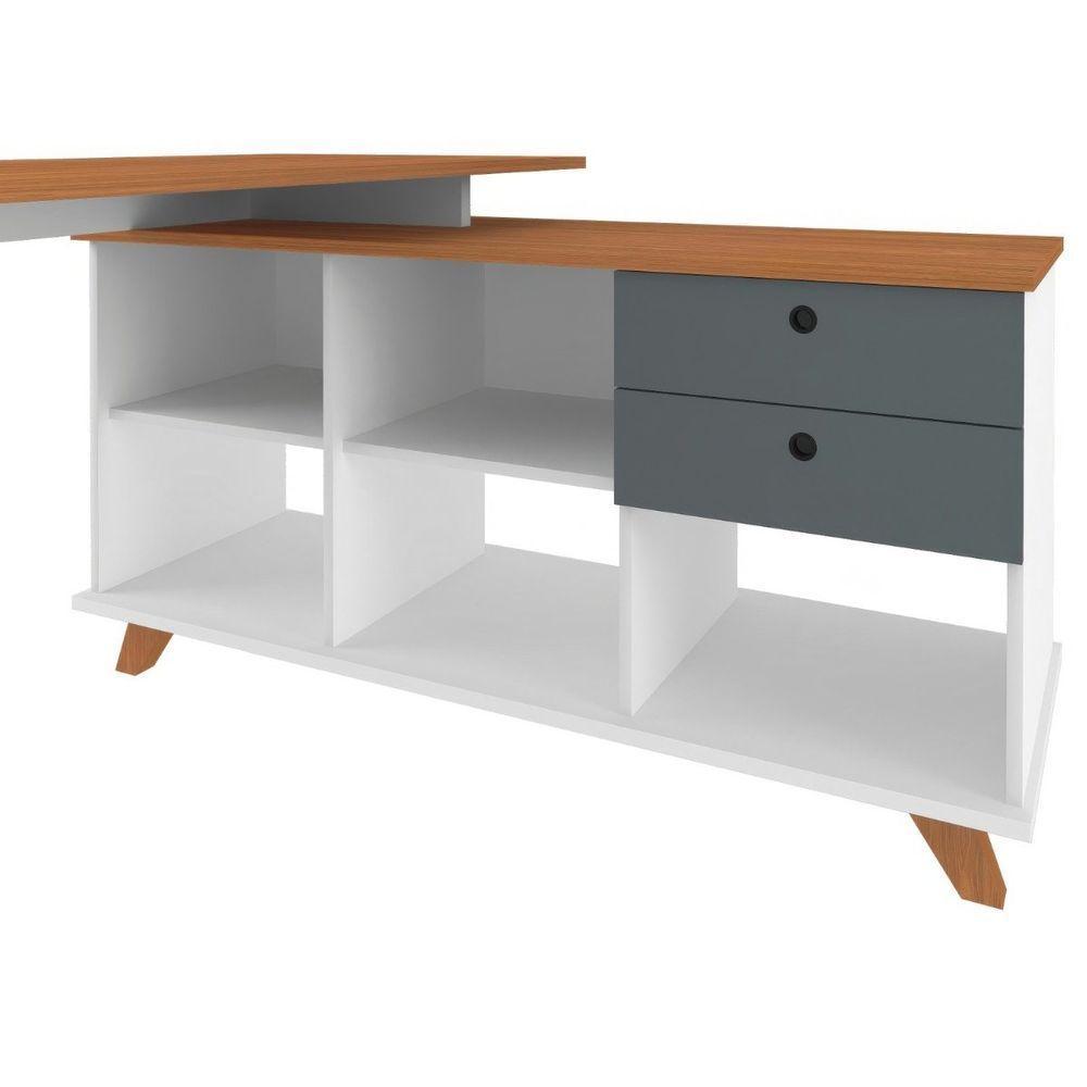 Escrivaninha Mesa Em L Escritório Com Gavetas E Nichos Gold Freijó-grafito-branco - 9