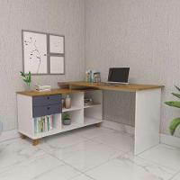 Escrivaninha Mesa Em L Escritório Com Gavetas E Nichos Gold Freijó-grafito-branco - 1