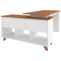 Escrivaninha Mesa Em L Escritório Com Gavetas E Nichos Gold Freijó-grafito-branco