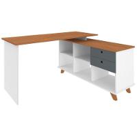 Escrivaninha Mesa Em L Escritório Com Gavetas E Nichos Gold Freijó-grafito-branco - 6