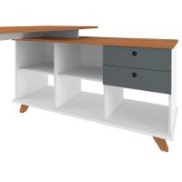 Escrivaninha Mesa Em L Escritório Com Gavetas E Nichos Gold Freijó-grafito-branco - 9