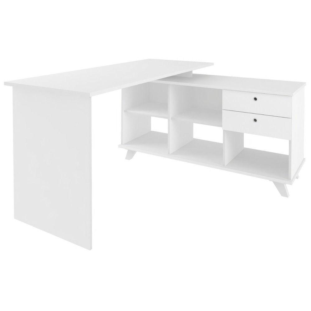 Escrivaninha Mesa Em L Escritório Com Gavetas E Nichos Gold Branco - 2
