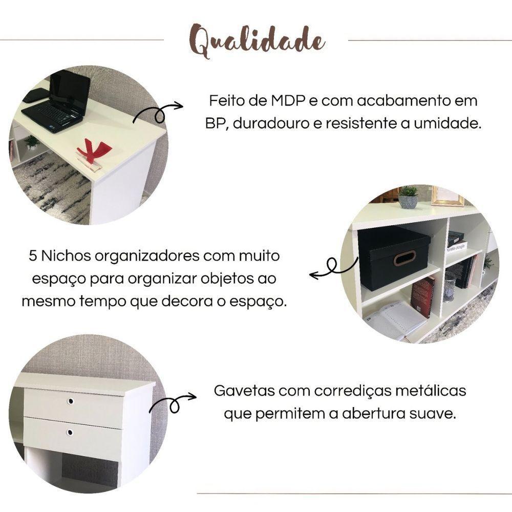 Escrivaninha Mesa Em L Escritório Com Gavetas E Nichos Gold Branco - 3