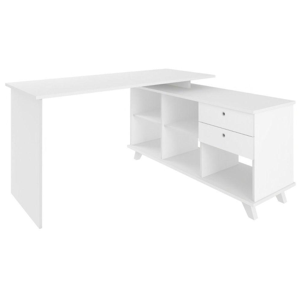 Escrivaninha Mesa Em L Escritório Com Gavetas E Nichos Gold Branco - 7