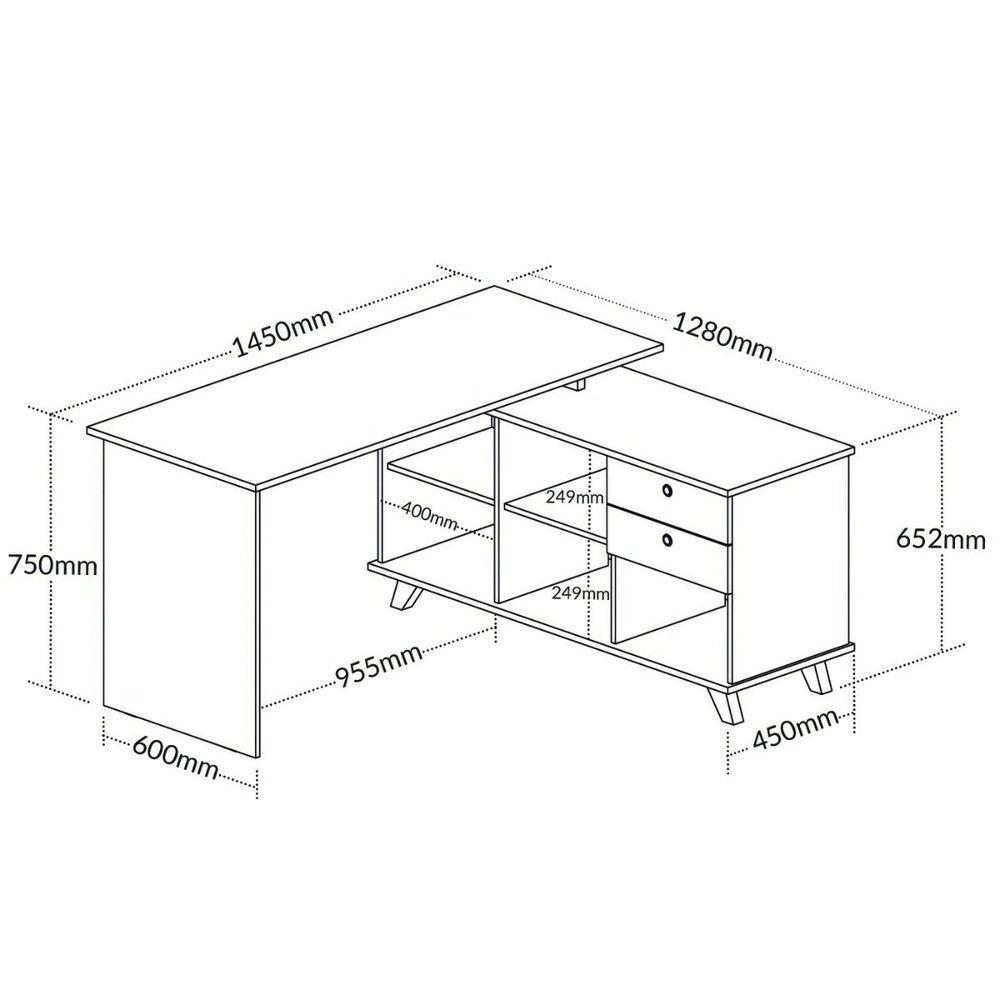Escrivaninha Mesa Em L Escritório Com Gavetas E Nichos Gold Branco - 8