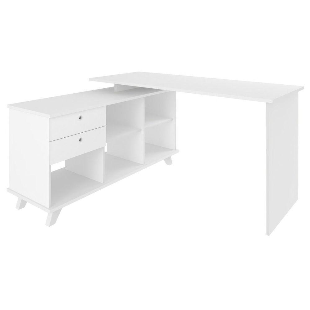 Escrivaninha Mesa Em L Escritório Com Gavetas E Nichos Gold Branco - 9