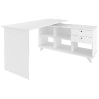 Escrivaninha Mesa Em L Escritório Com Gavetas E Nichos Gold Branco - 2