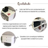Escrivaninha Mesa Em L Escritório Com Gavetas E Nichos Gold Branco - 3