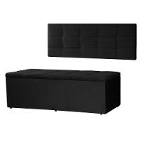 Kit Cabeceira Painel E Calçadeira Baú Queen 1,60m Roma Suede Preto Sky Mobile - 1
