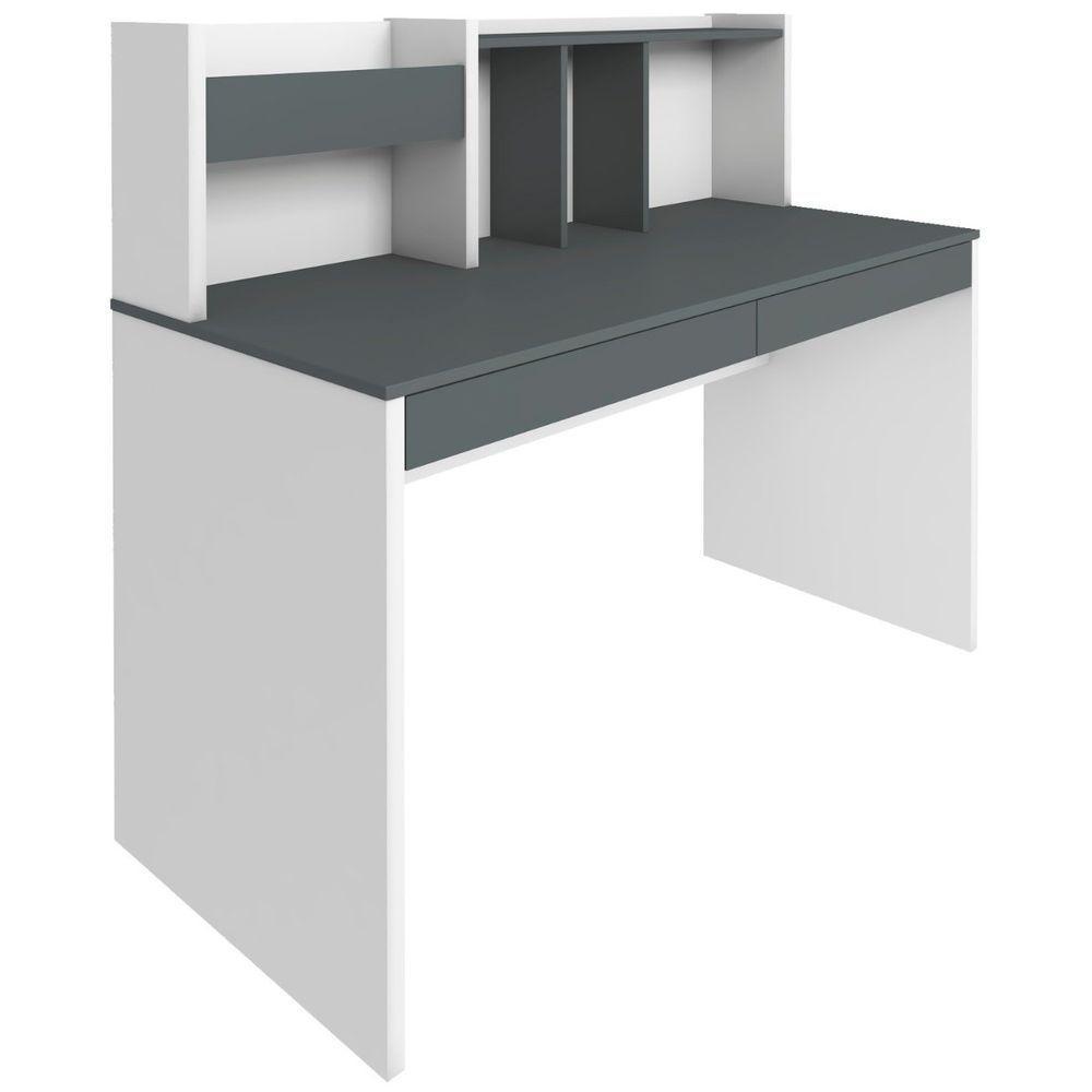 Escrivaninha France Mesa Office Com Gavetas Prateleiras E Nichos Grafito-branco - 3