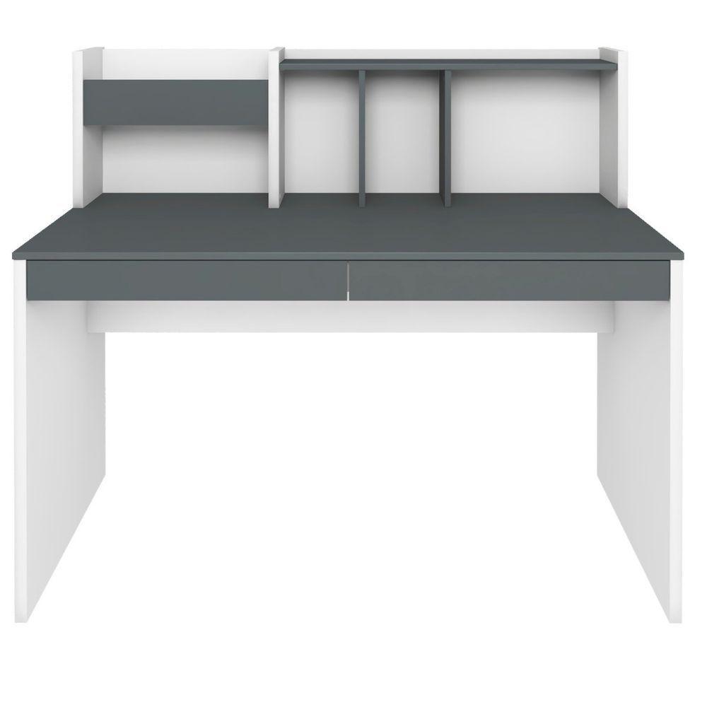 Escrivaninha France Mesa Office Com Gavetas Prateleiras E Nichos Grafito-branco - 6