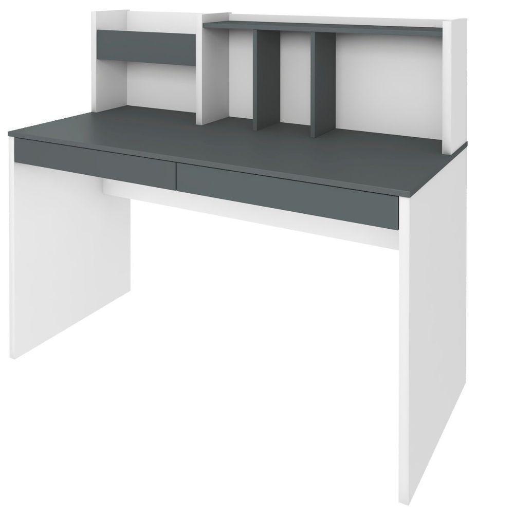 Escrivaninha France Mesa Office Com Gavetas Prateleiras E Nichos Grafito-branco - 8