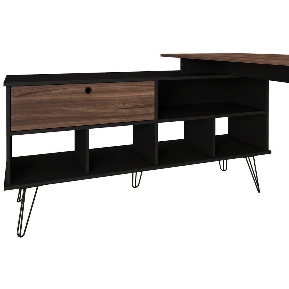 Escrivaninha Em L Mesa Office Com Nichos E Porta Dubai Preto-ipê - 2