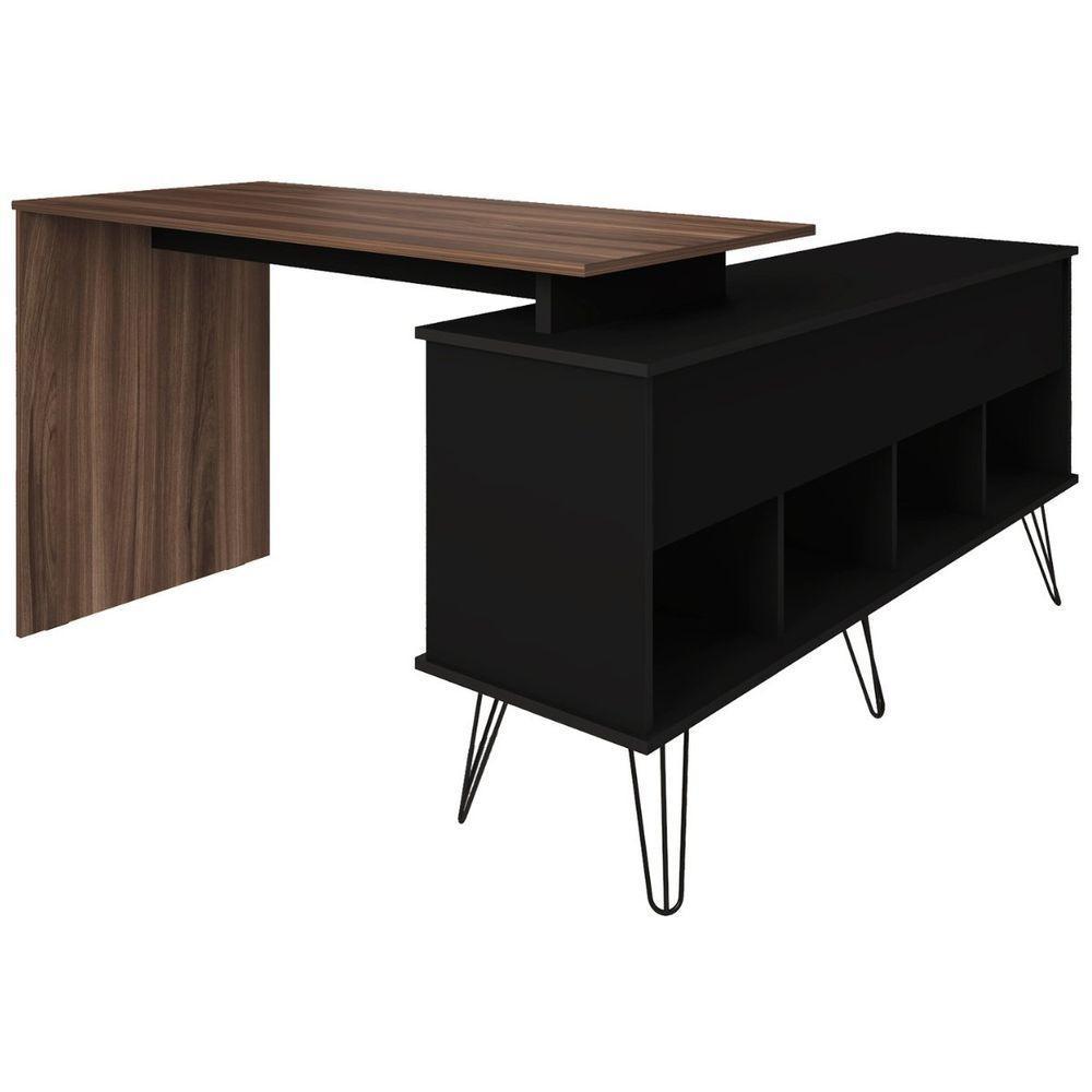 Escrivaninha Em L Mesa Office Com Nichos E Porta Dubai Preto-ipê - 4