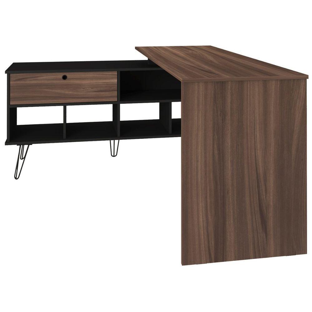 Escrivaninha Em L Mesa Office Com Nichos E Porta Dubai Preto-ipê - 7