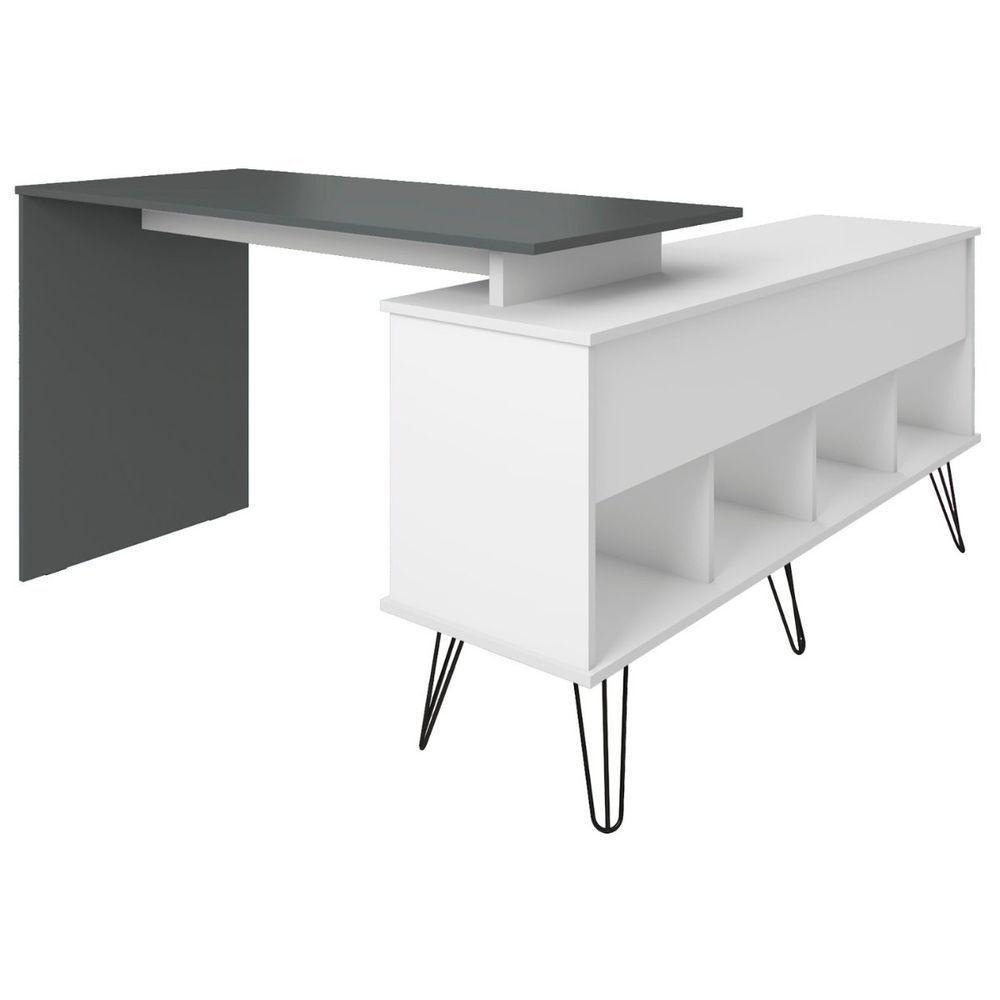 Escrivaninha Em L Mesa Office Com Nichos E Porta Dubai Branco-grafito - 6