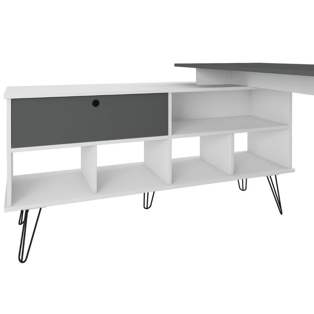 Escrivaninha Em L Mesa Office Com Nichos E Porta Dubai Branco-grafito - 7