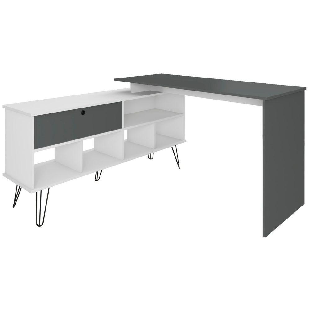 Escrivaninha Em L Mesa Office Com Nichos E Porta Dubai Branco-grafito - 8