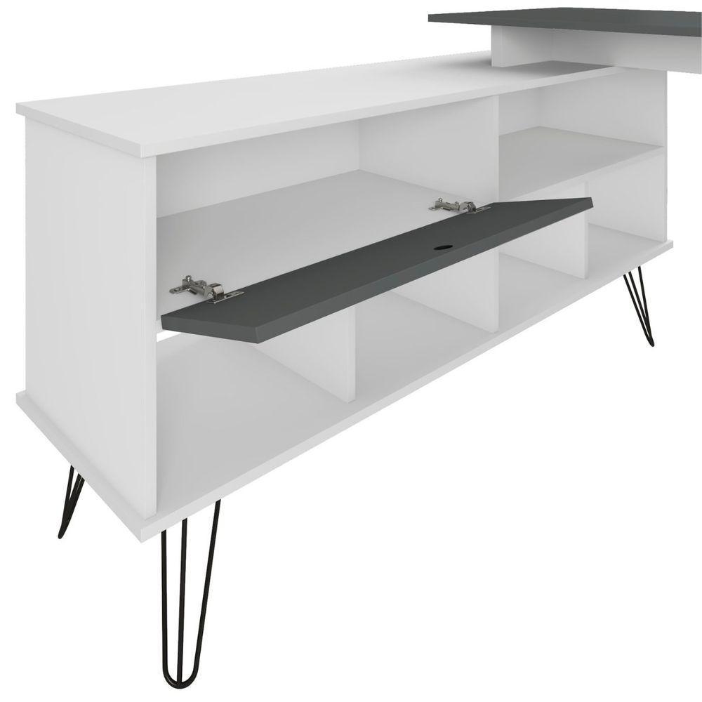 Escrivaninha Em L Mesa Office Com Nichos E Porta Dubai Branco-grafito - 10