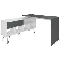 Escrivaninha Em L Mesa Office Com Nichos E Porta Dubai Branco-grafito - 8