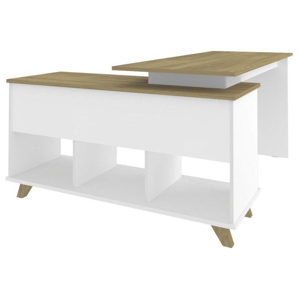 Escrivaninha Mesa Em L Escritório Com Gavetas E Nichos Gold Olmo-branco - 3