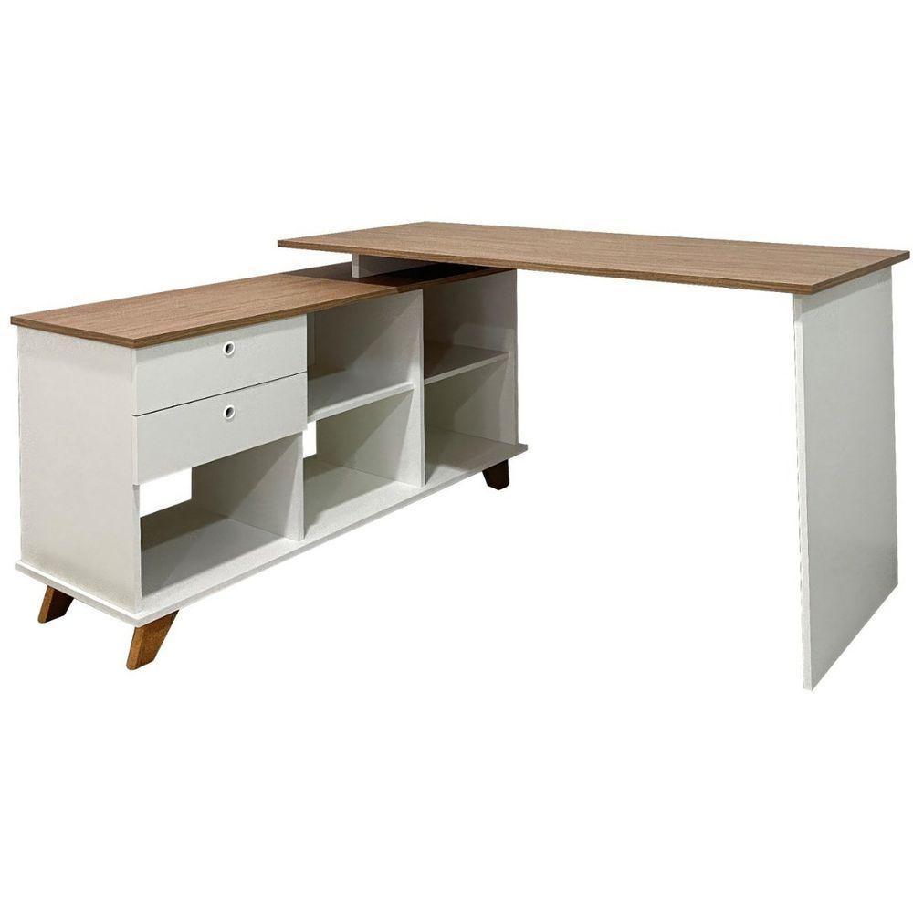 Escrivaninha Mesa Em L Escritório Com Gavetas E Nichos Gold Olmo-branco - 4