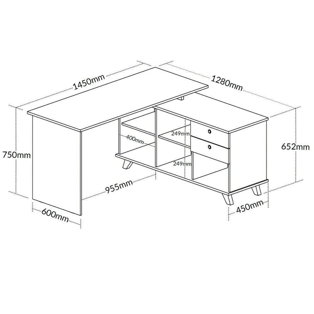 Escrivaninha Mesa Em L Escritório Com Gavetas E Nichos Gold Olmo-branco - 8