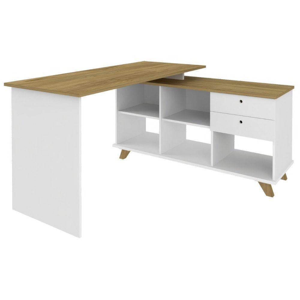 Escrivaninha Mesa Em L Escritório Com Gavetas E Nichos Gold Olmo-branco - 9
