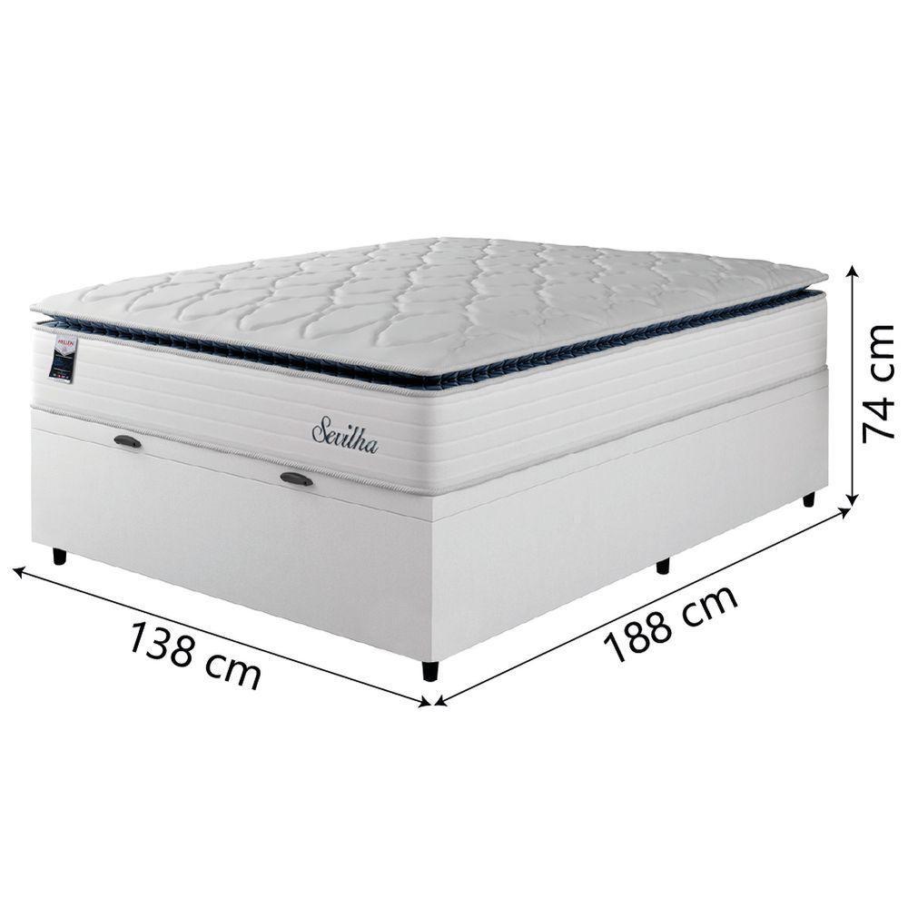 Cama Box Baú Casal Colchão Molas Ensacadas Com Pillow Sevilha 138x188x74cm Branco/cinza Hellen - 3