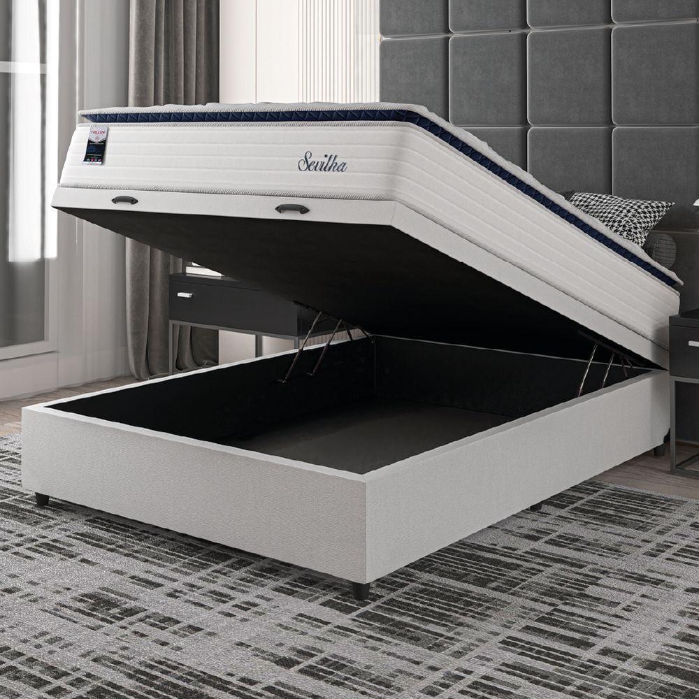 Cama Box Baú Casal Colchão Molas Ensacadas Com Pillow Sevilha 138x188x74cm Branco/cinza Hellen - 5