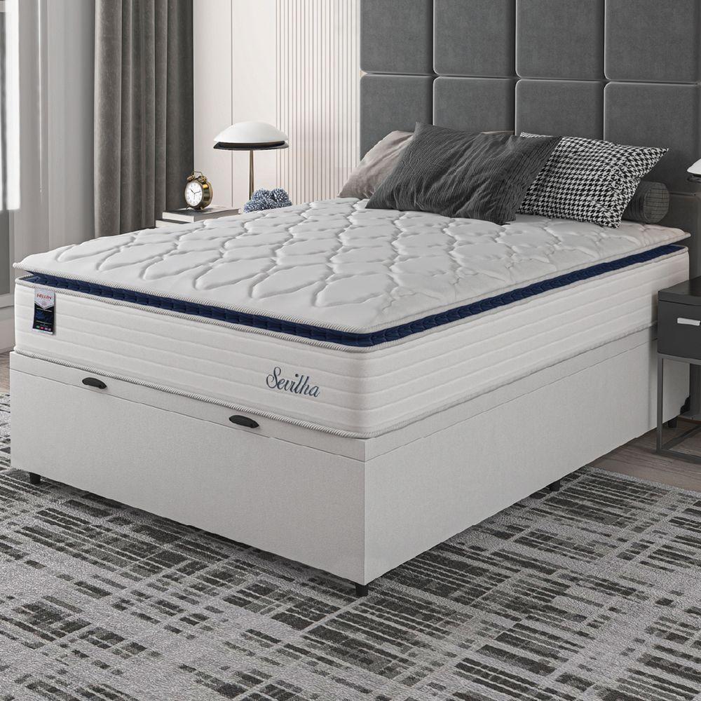 Cama Box Baú Casal Colchão Molas Ensacadas Com Pillow Sevilha 138x188x74cm Branco/cinza Hellen - 6