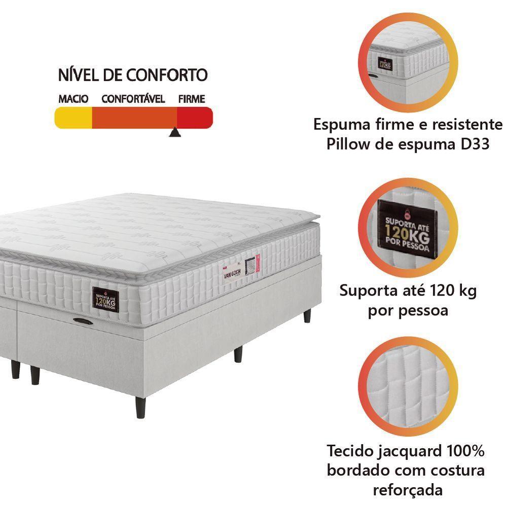 Cama Box Baú Casal Queen Colchão Espuma D33 Pillow Top Van Gogh 158x198x65cm Branco Hellen - 2