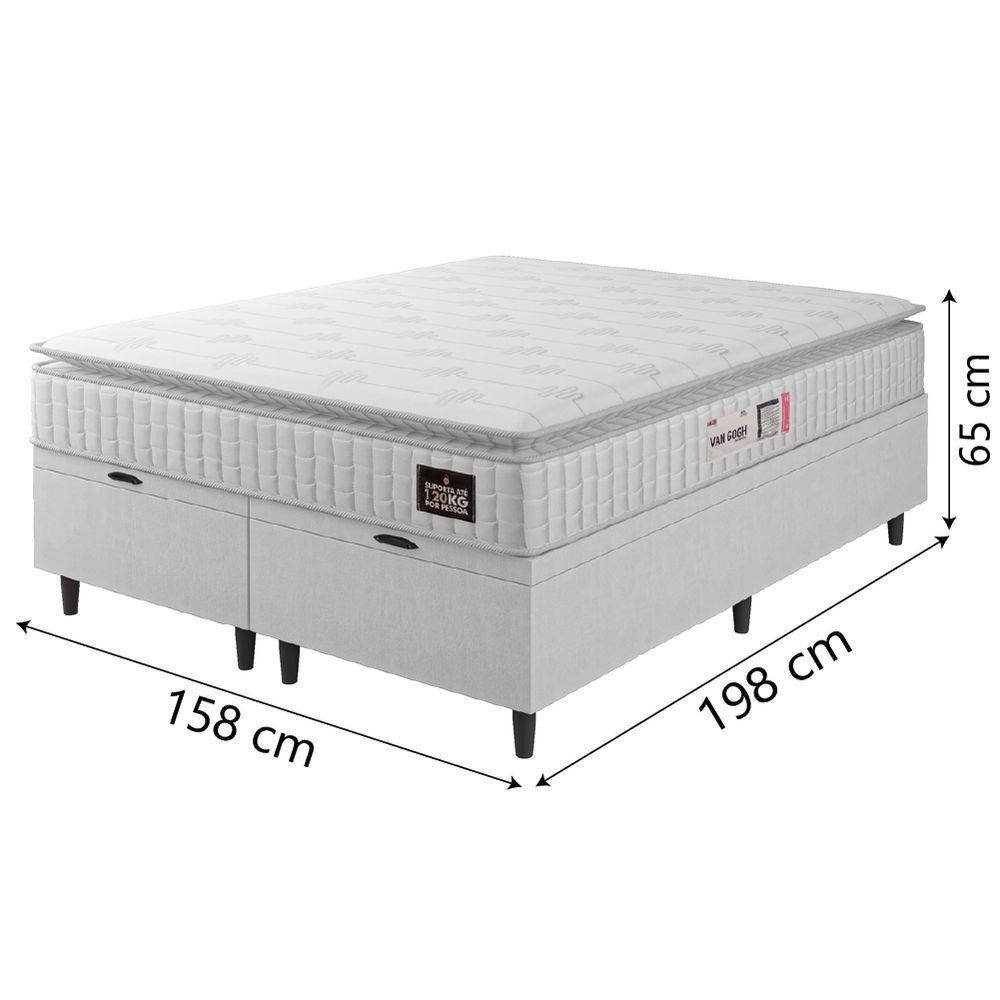 Cama Box Baú Casal Queen Colchão Espuma D33 Pillow Top Van Gogh 158x198x65cm Branco Hellen - 3