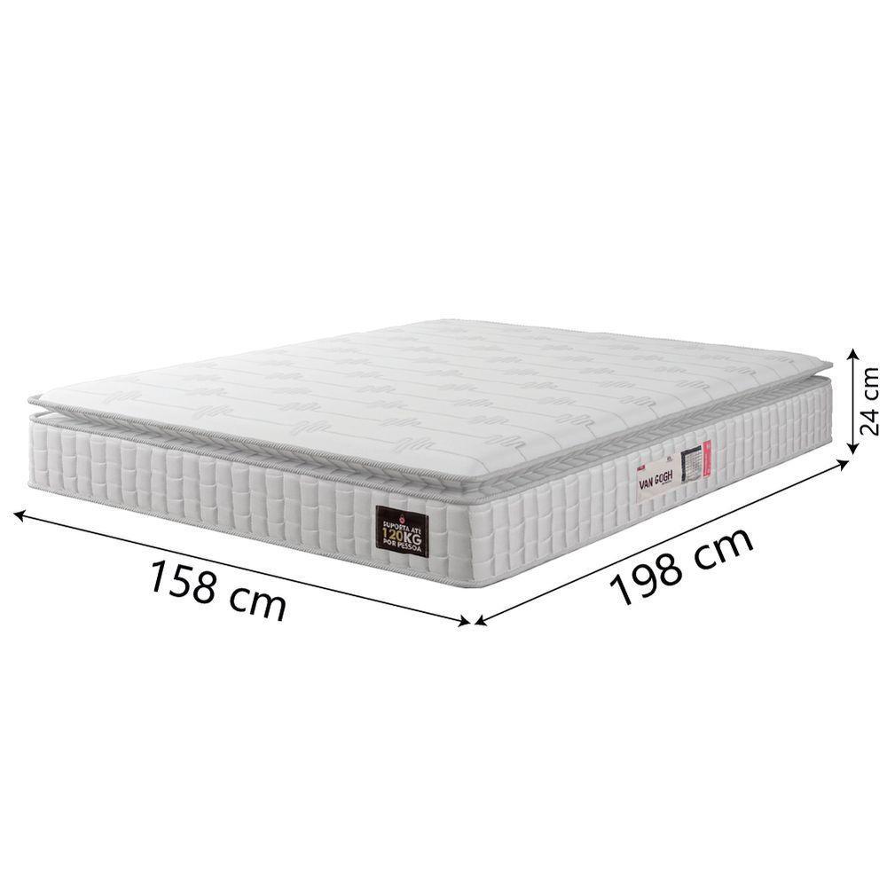 Cama Box Baú Casal Queen Colchão Espuma D33 Pillow Top Van Gogh 158x198x65cm Branco Hellen - 4