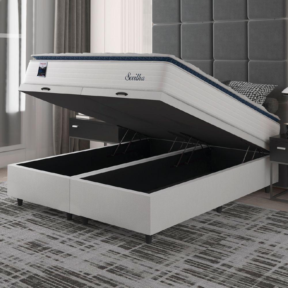 Cama Box Baú Casal King Colchão Molas Ensacadas Com Pillow Sevilha 193x203x74cm Branco/cinza Hellen - 5