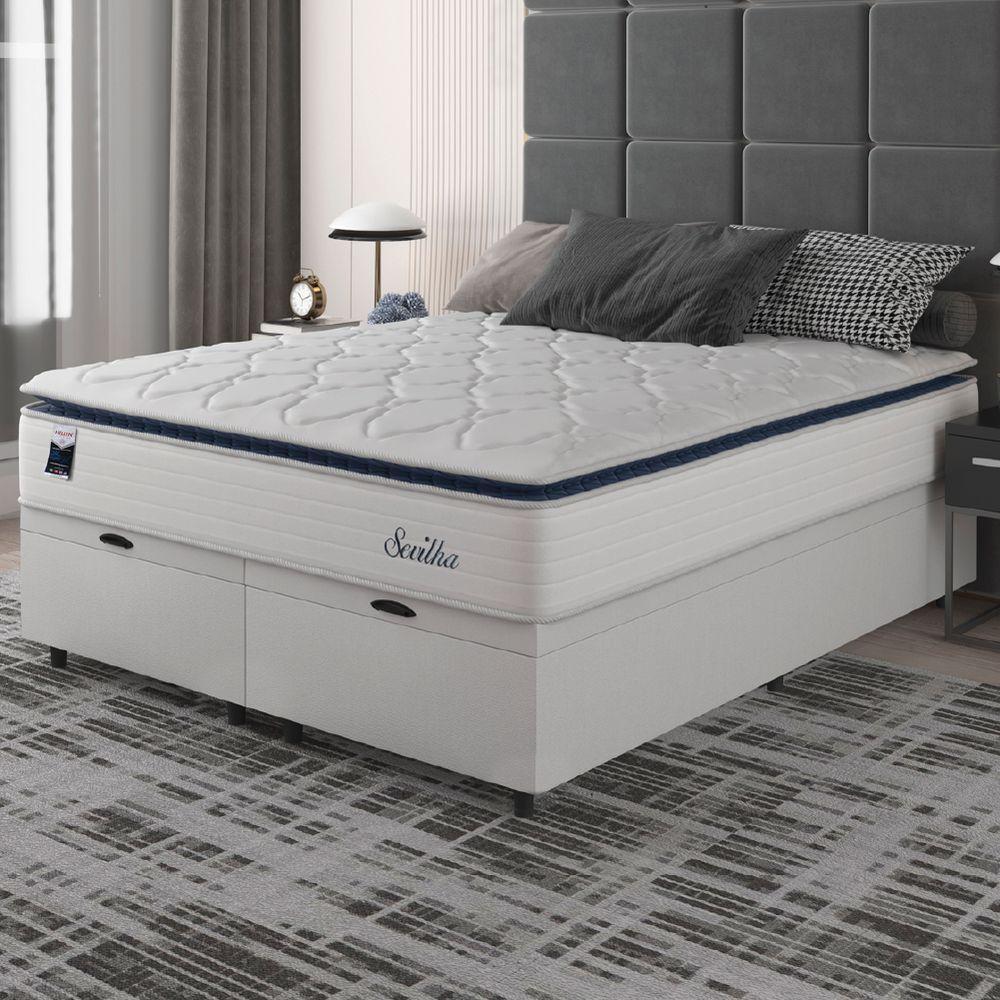 Cama Box Baú Casal King Colchão Molas Ensacadas Com Pillow Sevilha 193x203x74cm Branco/cinza Hellen - 6