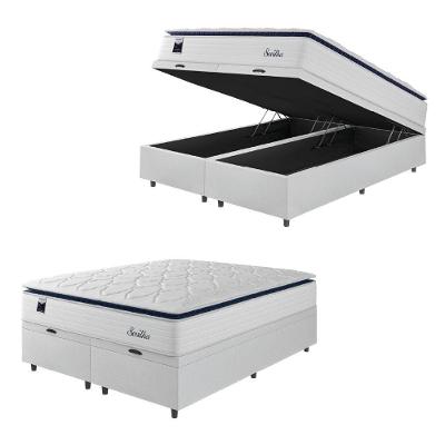 Cama Box Baú Casal King Colchão Molas Ensacadas Com Pillow Sevilha 193x203x74cm Branco/cinza Hellen