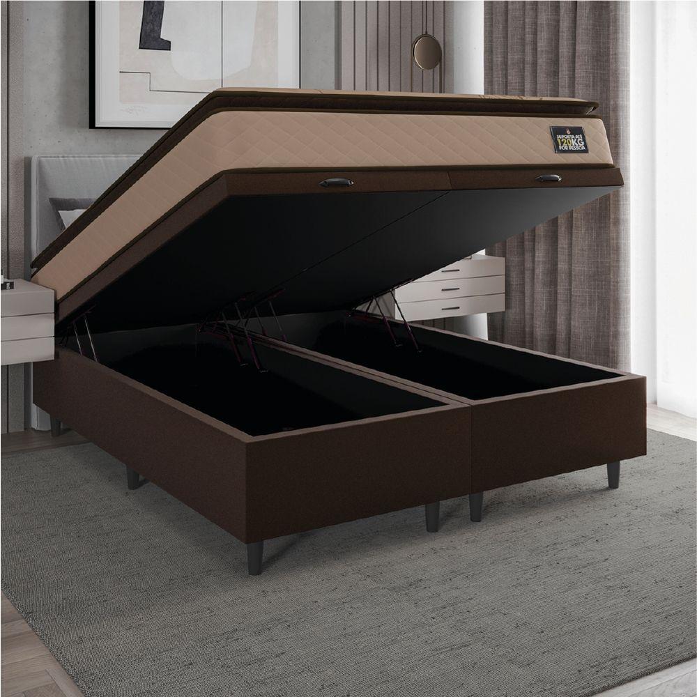 Cama Box Baú Casal Queen Colchão Espuma D33 Pillow Top Van Gogh 158x198x70cm Suede Marrom Hellen - 6