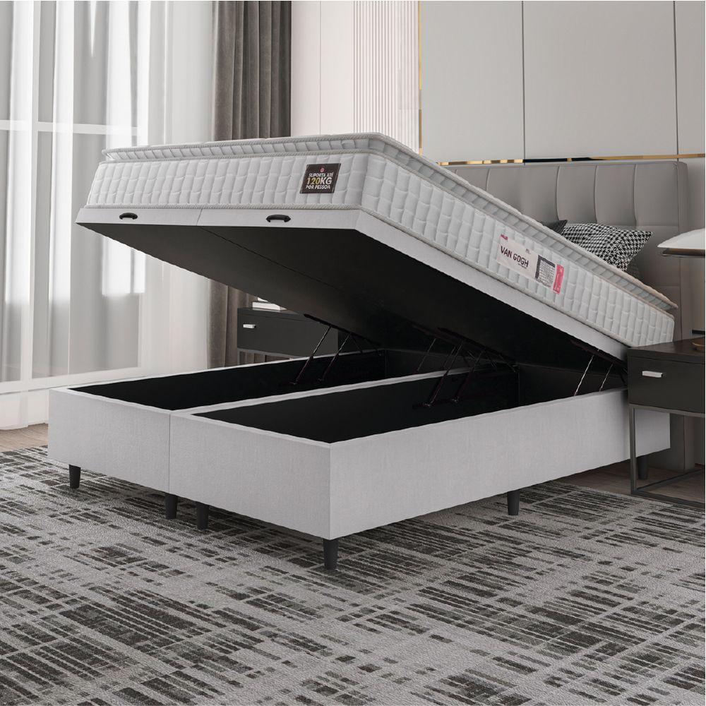 Cama Box Baú Casal Queen Colchão Espuma D33 Pillow Top Van Gogh 158x198x70cm Branco Hellen - 5